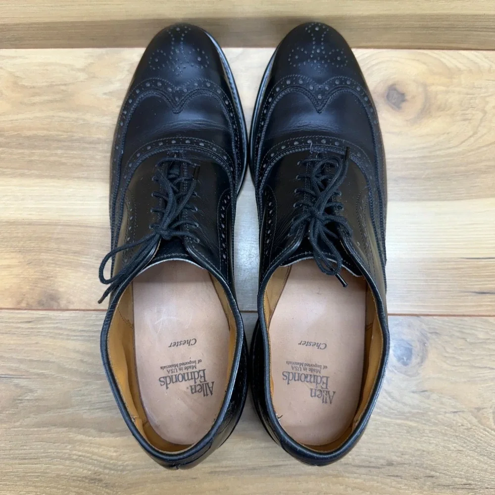 Allen Edmonds Chestern Wingtip Oxfords Mens 9 B Black Leather Medallion